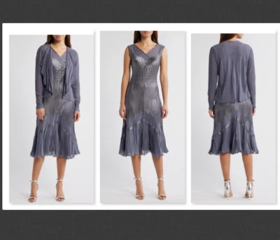 NEW $460  Komarov Charmeuse & Chiffon Midi Dress & Jacket Set Size XL  #B925 - Image 1 of 4