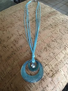 Damenmode Halskette mit Aquamarin Medaillon/Strass KOSTENLOSER VERSAND!! - Bild 1 von 2