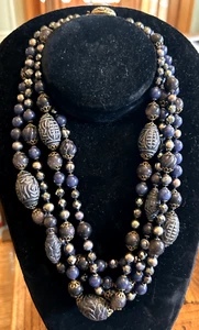 Vintage 4 Strand Purple Etched Beads Necklace: Ladybeads Inc by Denise Ademany - Picture 1 of 10