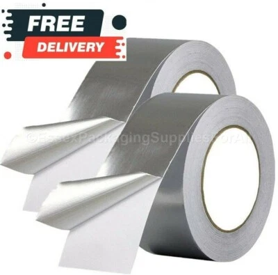 ALUMINIUM FOIL TAPE ROLLS 48-72-96MM X 50M HEAT INSULATION DUCT SELF ADHESIVE  - Image 1 of 4