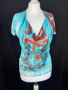 ¡Salva a la reina! Top estampado gráfico frontal drapeado para mujer - talla S, hecho en Italia - Imagen 1 de 21