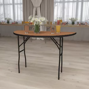 48" Half-Round All-Occasion Wood Folding Event Table Foldable Portable Natural - Picture 1 of 12