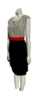 NEW Ellen Tracy Shift Dress Sleeveless Draped Side Womens Tan Black Size 12 NWT - Picture 1 of 11
