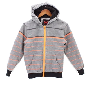 Mecca USA Hoodie Kids Youth Gray Full Zip Striped Heavyweight Cotton Blend Sz 8 - Picture 1 of 9
