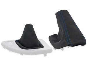 FOR BMW E90 automatic GEAR SHIFT BOOT + HANDBRAKE GAITER ALCANTARA STITCH BLUE - Picture 1 of 5