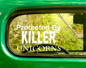 2 PROTECTED BY KILLER UNICORNS AUFKLEBER Sticker für Auto Fenster Stoßstange Laptop - Bild 1 von 1