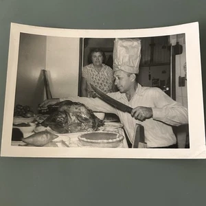 1950s Thanksgiving Dinner Real Photo Snapshot 1955 Vintage P22 - Picture 1 of 2
