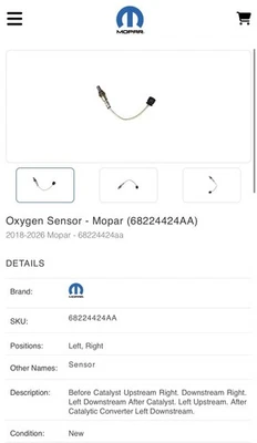 NEW Genuine Mopar 68224424AA Oxygen Sensor Jeep Dodge RAM Chrysler - Image 1 of 2