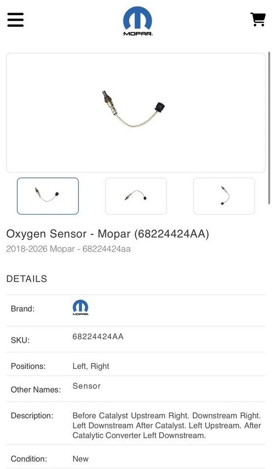 NEW Genuine Mopar 68224424AA Oxygen Sensor Jeep Dodge RAM Chrysler - Imagen 1 de 2