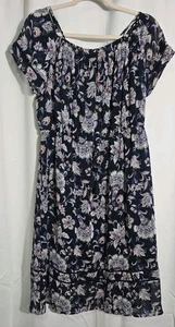 Lucky Brand Floral Dress Women Large Blue Chiffon Western Boho Cottagecore - Picture 1 of 8
