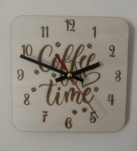 Wooden Wall Clock To Kitchen Coffee Time - Picture 1 of 3
