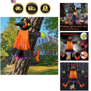Halloween Decorations Outdoor Flying Witch Crashing Tree Yard Porch Decor - Picture 1 of 8