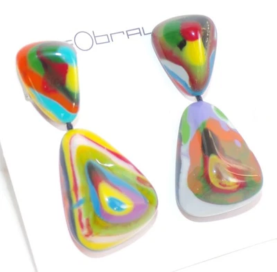 Sobral Kandinsky Anton Multi Hued Dangling Post Artist Made Earrings - Image 1 of 4