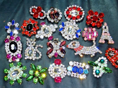 20x ART DECO VINTAGE RHINESTONE GLASS CZECH BUTTONS ON SEWING T257 - Image 1 of 2