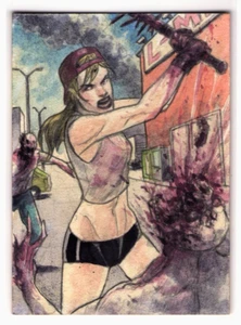 2025 EGS ART STUDIO GALZ N ZOMBIES Ian Quirante 1/1 Sketch Card SPIKED BAT - Picture 1 of 2