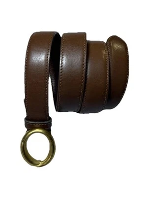 brown vintage Gucci leather belt with a gold-toned double "G" buckle.  - Image 1 of 4