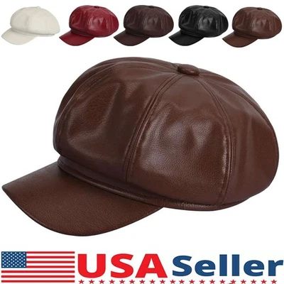 Artista De Colección Newsboy Cabbie Pico Boina Gorra Cuero Panadero Niño Visera Sombrero Gorra Foto 1 de 4