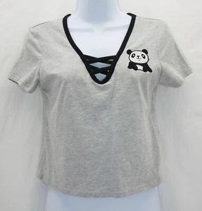 Electric Pink Juniors Gray Short Sleeve V Neck Top Size Small - Picture 1 of 8