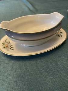 Princess China  TRU TONE GOLDEN PEONY Gravy Boat With Attached Underplate - Picture 1 of 5