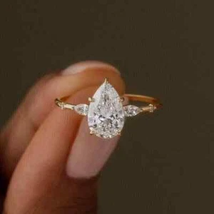 2CT Pear Lab-Created Diamond Solitaire Engagement Ring 14K Yellow Gold Plated - Picture 1 of 8