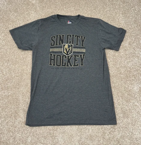 Las Vegas Golden Knights NHL Hockey Gray T Shirt Sin City Majestic Mens Sz M Cover
