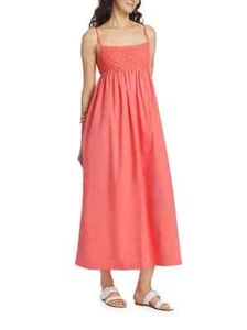 Rails Meeka Crochet-Trimmed Maxi Dress Women's L Hot Coral Square Neck Lace Up - Picture 1 of 13