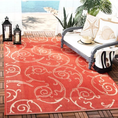 SAFAVIEH Outdoor CY2665-3707 Courtyard Red / Natural Rug