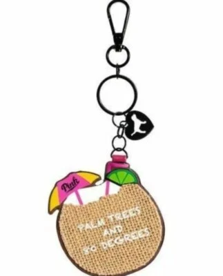 Chaveiro Victoria's Secret rosa coqueiro palmeira bebida espelho com charme de cachorro, NOVO - Imagem 1 de 4