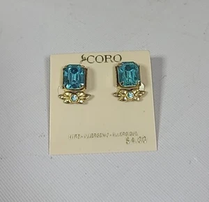Vintage 1950er Coro Clip Ohrringe funkelnd Aqua Glas Ohr Ware Twist Back erzählter Ton - Bild 1 von 5