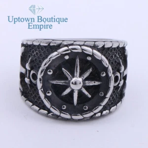 Nautical North Star Marine Compass Men Stainless Steel Round Ring Size:8-13#AJJ - Picture 1 of 5