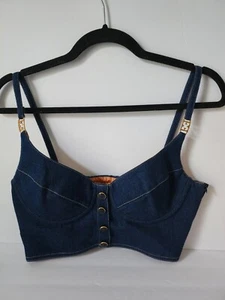 ESCADA Denim Blue Jean Cropped Corset Top Size 34 - Picture 1 of 19