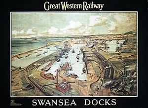 Swansea Docks (old GWR rail ad.) steel fridge magnet (se) - Picture 1 of 1