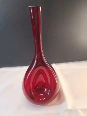 Ruby Red Dimple Hand Blown Swedish Art Glass Vintage Bud Vase 9 1/2" Very Unique - image 1 of 4