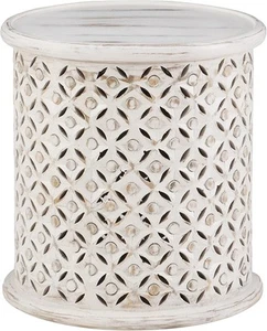 Powell Company Whitewash Wood Round Side Sympico Table - Picture 1 of 11