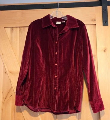 Camisa LL Bean Mujer Talla M Rojo Terciopelo Terciopelo Botón Algodón Suave Vacaciones 272972 Foto 1 de 4