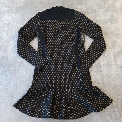 Vestido Vaina Nicole Miller XL Negro Dorado Geométrico Midi Manga Larga Pullover Nuevo Foto 1 de 4