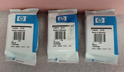 Genuine 3 HP 56 57 C6656A (2) Black C6657A Tri-Color Ink Cartridges New W/O Box - Image 1 of 3
