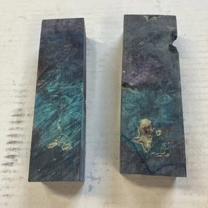 Cuchillo de burl de boxelder estabilizado anillo a escala juego en blanco de 2 teñidos de azul y púrpura  - Imagen 1 de 16