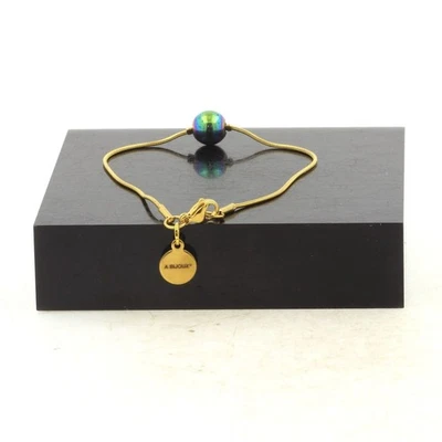 Gold Plated Stainless Steel Bracelet 1 Multicolored Hematite Bead 8 Mm. - Image 1 of 2