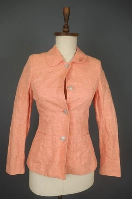Chaqueta Blazer BRORA Naranja 100% Lino Manga Larga Cuello Sencillo Pecho Talla 6 Foto 1 de 4