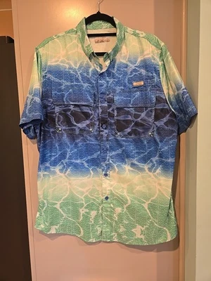 Ocean+Coast Mens Medium Fishing Shirt Blue  Green Fish Print Vented Button Up - Image 1 of 4
