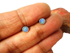 Natural Round Australian Opal Stud Earrings - 4 mm - Picture 1 of 7