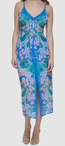 Guess Women's Blue V-Neck Twist-Front Sleeveless Chiffon Dress Size 2 - Picture 1 of 2