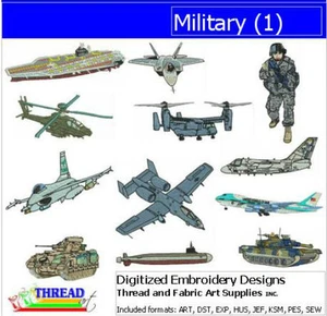 Juego de diseño de bordado - militar (1) - 12 diseños - 9 formatos - memoria USB - Imagen 1 de 14