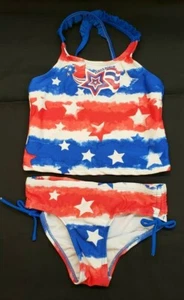 GIRLS PATRIOTIC FLAG SWIMSUIT~6~ZEROXPOSUR~2 PIECE BIKINI TANKINI~RED WHITE BLUE - Picture 1 of 11