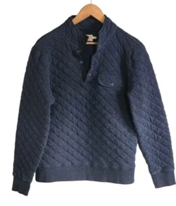 Faherty Epic Quilted Fleece Organic Cotton Pullover Men Small Blue Snap Button - Picture 1 of 8