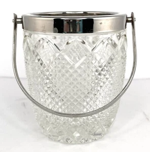 Cubo de hielo de vidrio transparente con patrón de diamantes de colección de los años 50 mango plateado mediados de siglo - Imagen 1 de 11
