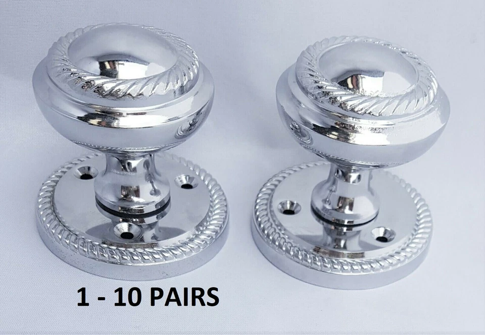 Door Knobs Chrome Interior Mortice Georgian Rope 63mm Diameter Rose 50mm Knob D1 - Image 1 of 4