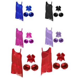 Kids Girls Dance Outfit Roller Uniform Team Dress Sequins Sleeveless Training - Picture 1 of 68