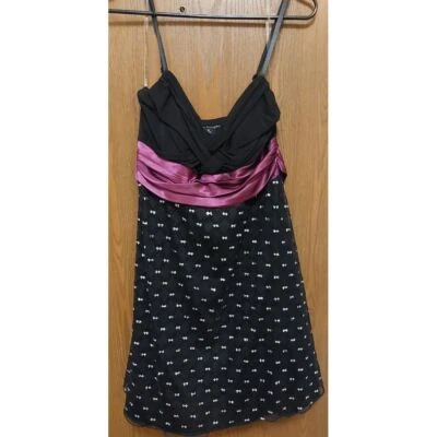 Elegant Black Polka Dot Cocktail Dress Purple Sash Party Prom, Dance #105C - Image 1 of 4